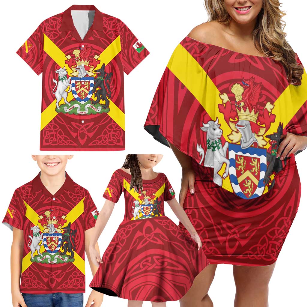 Personalized Anglesey Ynys Mon Family Matching Off Shoulder Short Dress and Hawaiian Shirt Map and Emblem Celtic Style - Wonder Print Shop