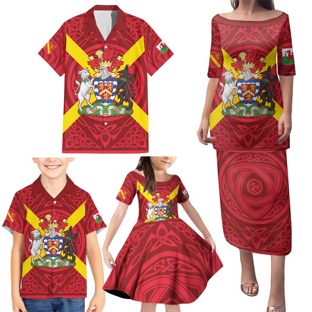 Personalized Anglesey Ynys Mon Family Matching Puletasi and Hawaiian Shirt Map and Emblem Celtic Style - Wonder Print Shop