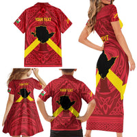 Personalized Anglesey Ynys Mon Family Matching Short Sleeve Bodycon Dress and Hawaiian Shirt Map and Emblem Celtic Style - Wonder Print Shop