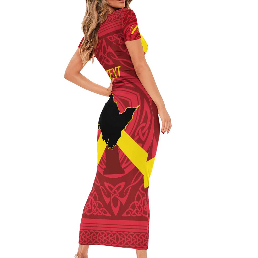 Personalized Anglesey Ynys Mon Family Matching Short Sleeve Bodycon Dress and Hawaiian Shirt Map and Emblem Celtic Style - Wonder Print Shop