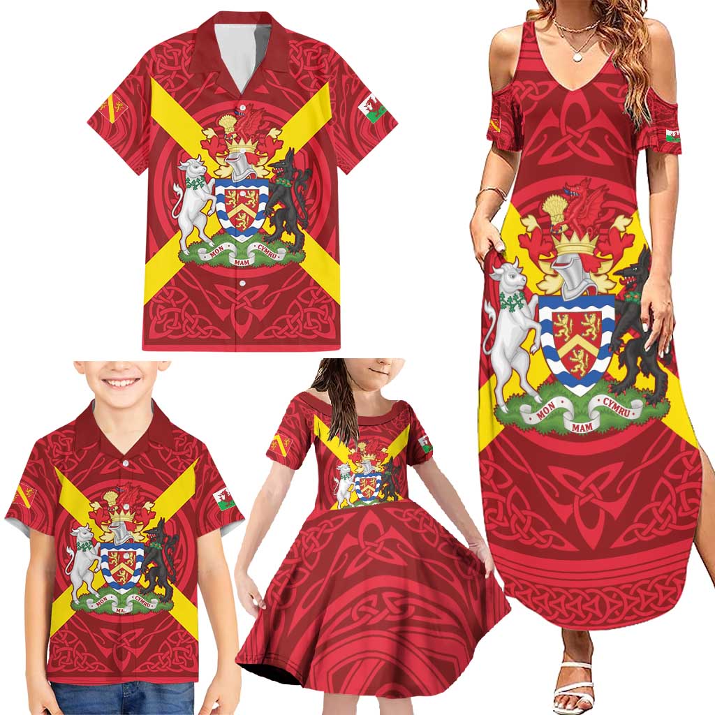 Personalized Anglesey Ynys Mon Family Matching Summer Maxi Dress and Hawaiian Shirt Map and Emblem Celtic Style - Wonder Print Shop