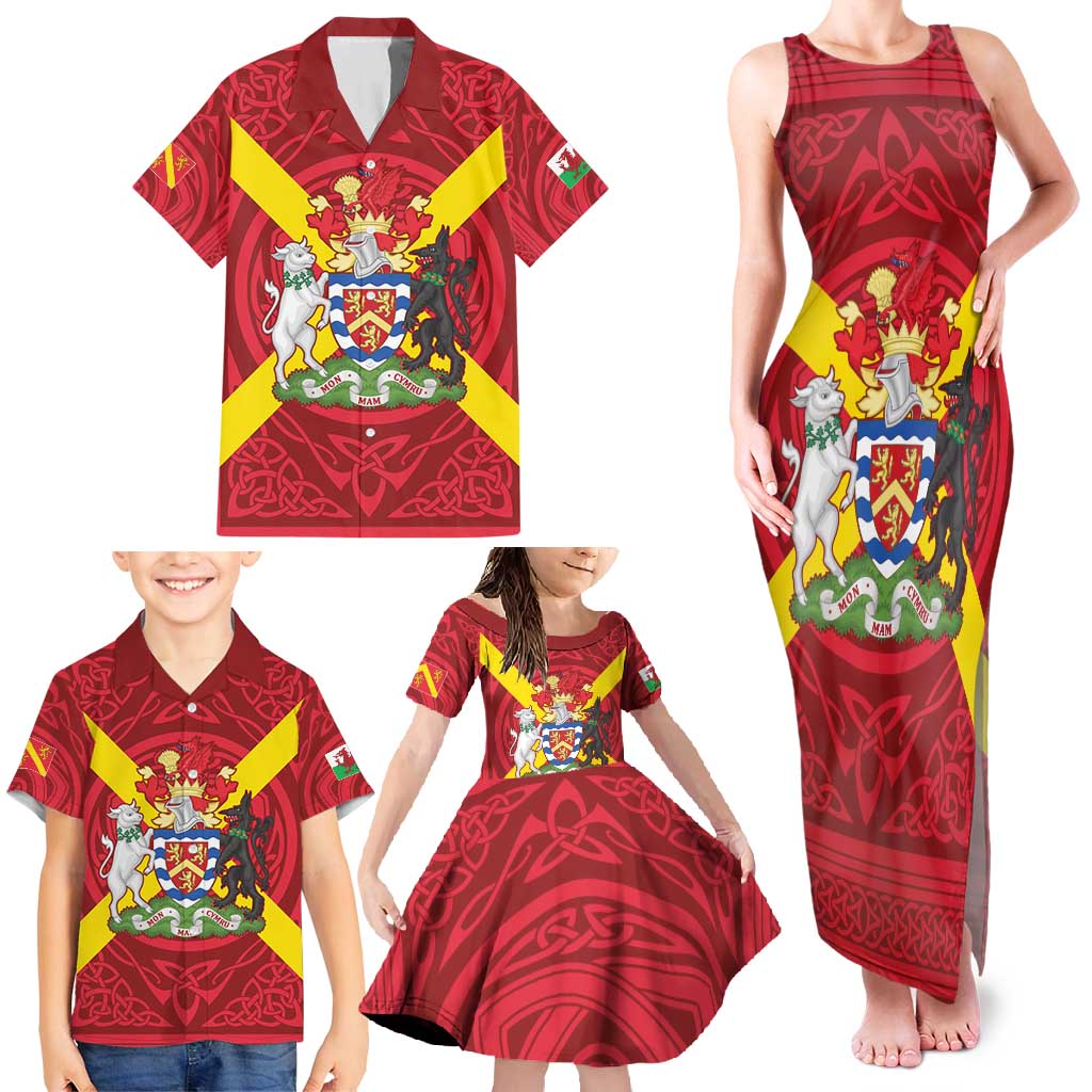 Personalized Anglesey Ynys Mon Family Matching Tank Maxi Dress and Hawaiian Shirt Map and Emblem Celtic Style - Wonder Print Shop