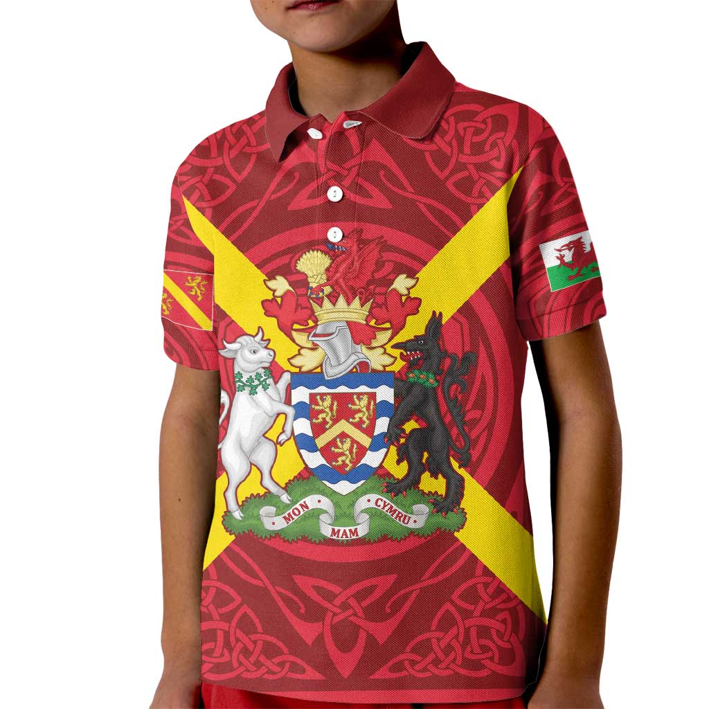 Personalized Anglesey Ynys Mon Kid Polo Shirt Map and Emblem Celtic Style - Wonder Print Shop