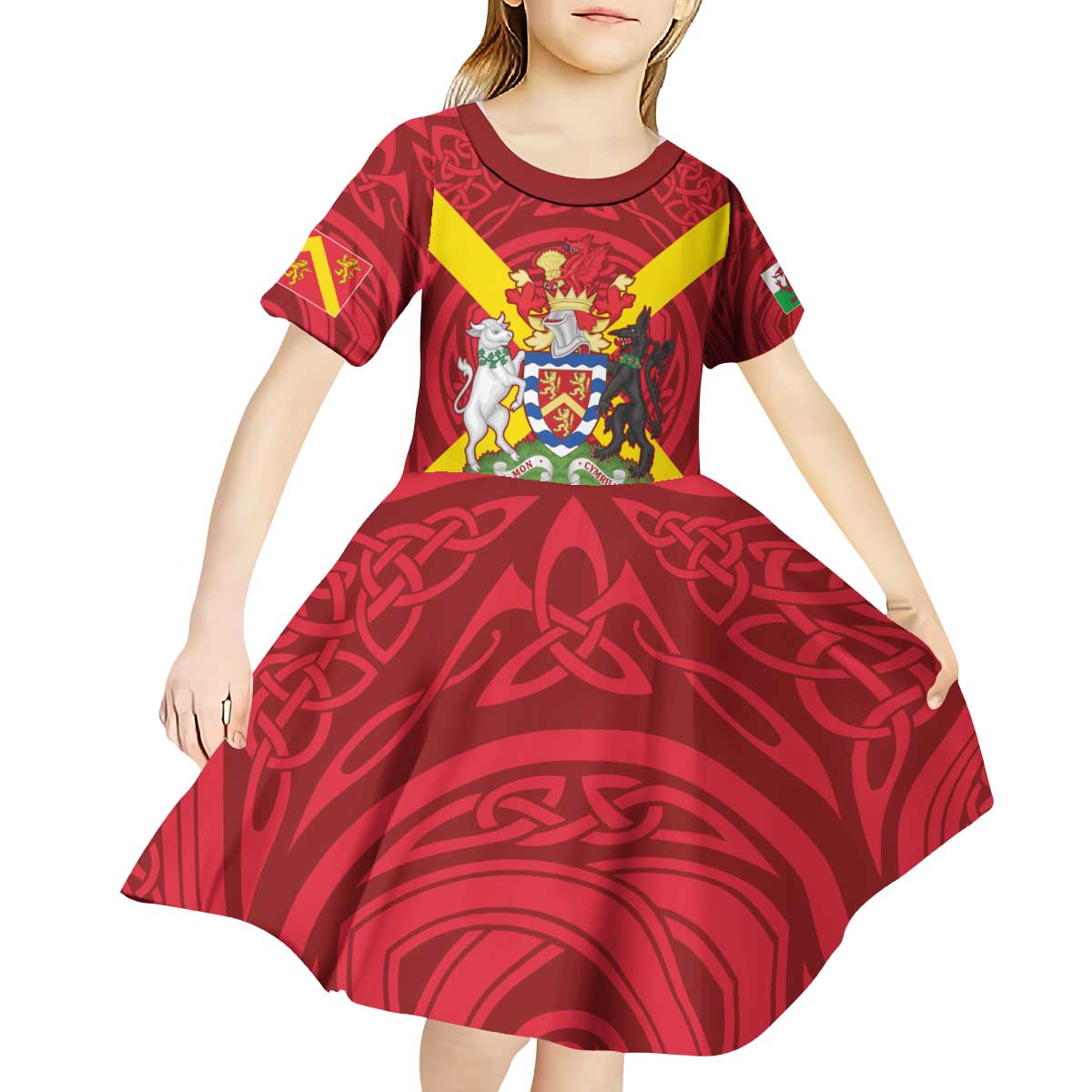 Personalized Anglesey Ynys Mon Kid Short Sleeve Dress Map and Emblem Celtic Style - Wonder Print Shop