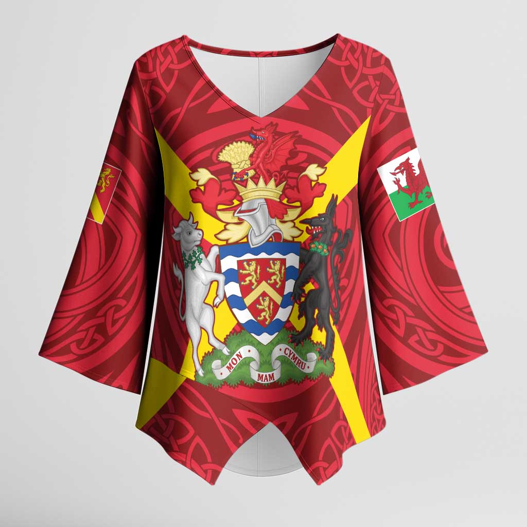 Personalized Anglesey Ynys Mon Kimono Sleeve Blouse Map and Emblem Celtic Style - Wonder Print Shop