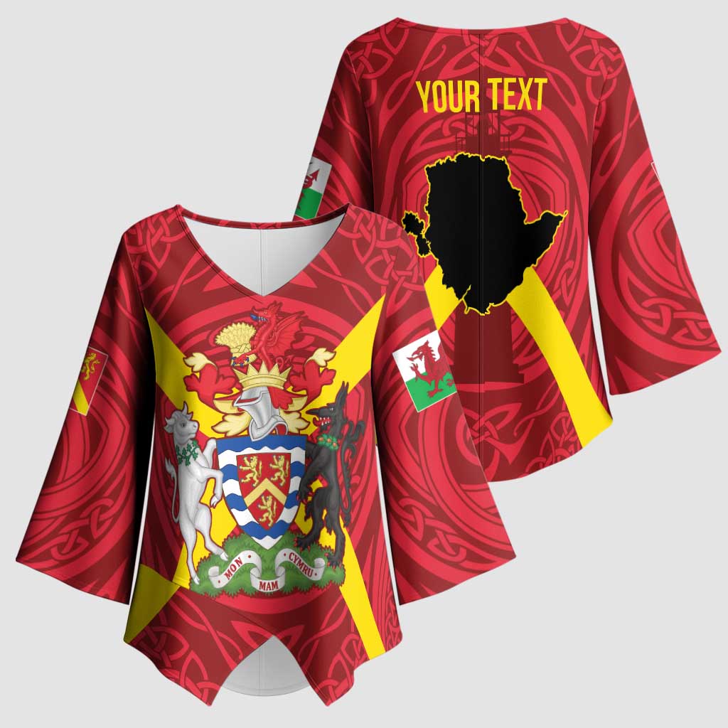 Personalized Anglesey Ynys Mon Kimono Sleeve Blouse Map and Emblem Celtic Style - Wonder Print Shop