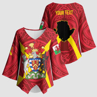 Personalized Anglesey Ynys Mon Kimono Sleeve Blouse Map and Emblem Celtic Style - Wonder Print Shop