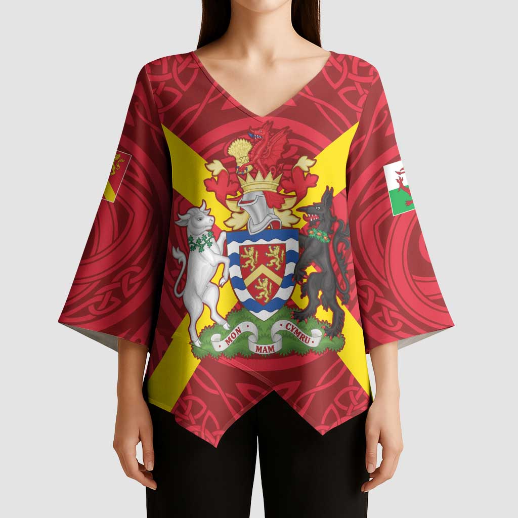Personalized Anglesey Ynys Mon Kimono Sleeve Blouse Map and Emblem Celtic Style - Wonder Print Shop