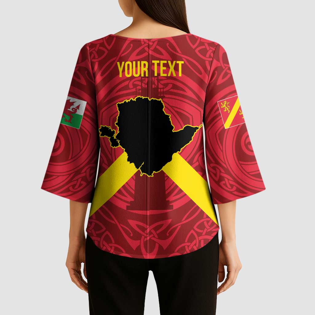 Personalized Anglesey Ynys Mon Kimono Sleeve Blouse Map and Emblem Celtic Style - Wonder Print Shop