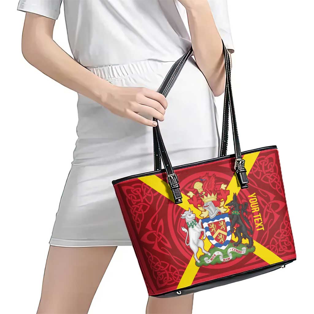 Personalized Anglesey Ynys Mon Leather Tote Bag Map and Emblem Celtic Style - Wonder Print Shop
