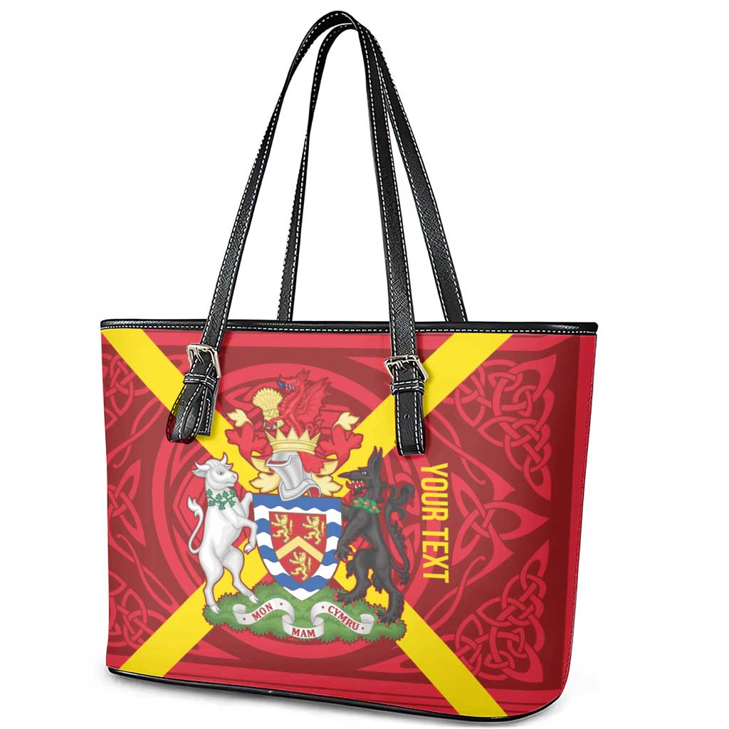 Personalized Anglesey Ynys Mon Leather Tote Bag Map and Emblem Celtic Style - Wonder Print Shop