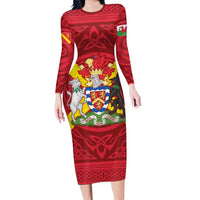 Personalized Anglesey Ynys Mon Long Sleeve Bodycon Dress Map and Emblem Celtic Style - Wonder Print Shop