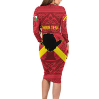 Personalized Anglesey Ynys Mon Long Sleeve Bodycon Dress Map and Emblem Celtic Style - Wonder Print Shop