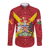 Personalized Anglesey Ynys Mon Long Sleeve Button Shirt Map and Emblem Celtic Style - Wonder Print Shop