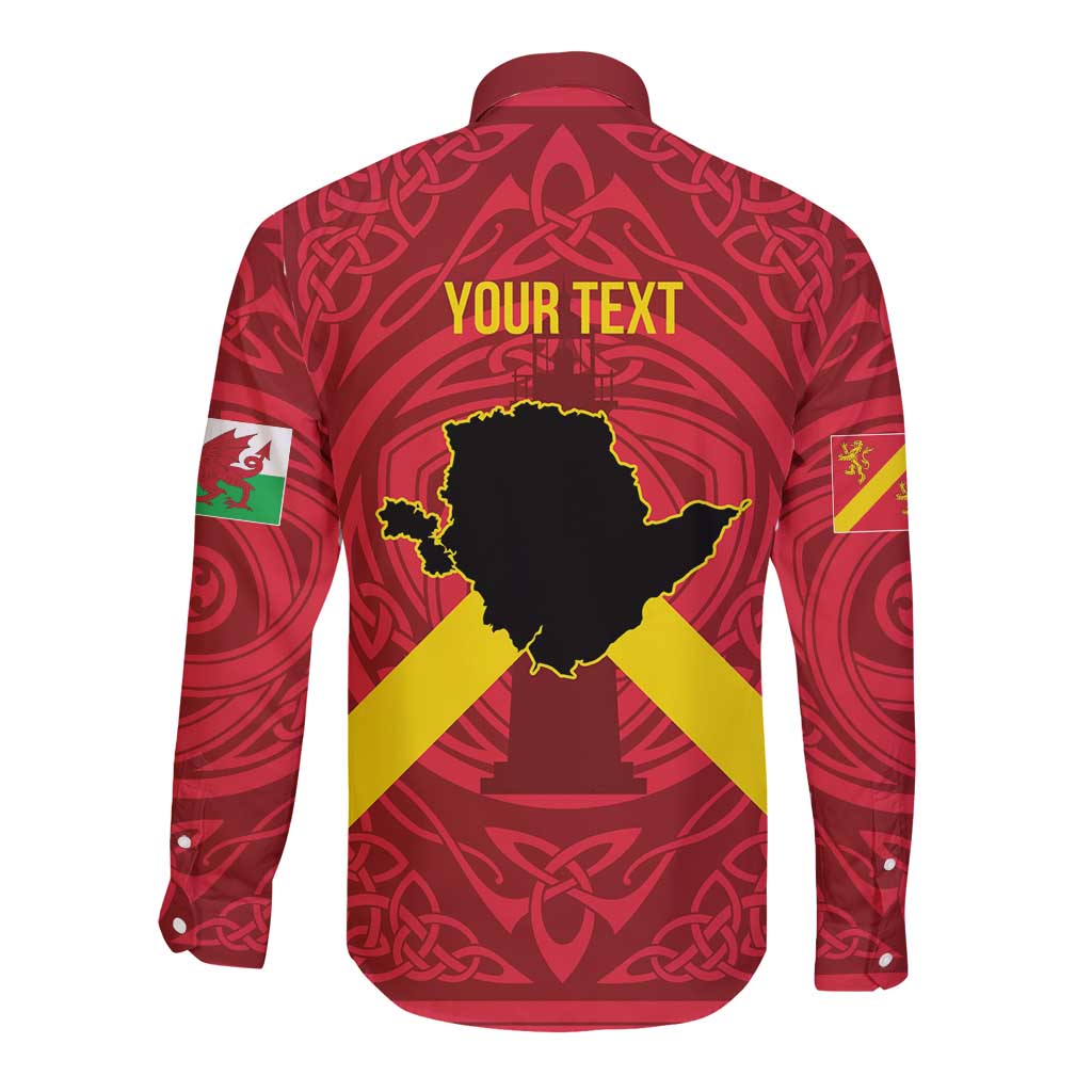 Personalized Anglesey Ynys Mon Long Sleeve Button Shirt Map and Emblem Celtic Style - Wonder Print Shop