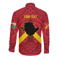Personalized Anglesey Ynys Mon Long Sleeve Button Shirt Map and Emblem Celtic Style - Wonder Print Shop
