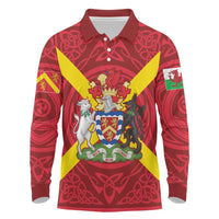 Personalized Anglesey Ynys Mon Long Sleeve Polo Shirt Map and Emblem Celtic Style - Wonder Print Shop