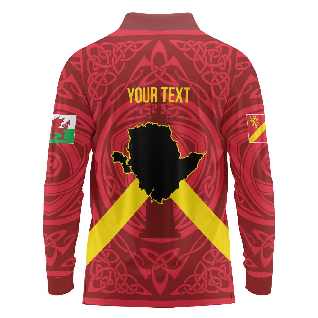 Personalized Anglesey Ynys Mon Long Sleeve Polo Shirt Map and Emblem Celtic Style - Wonder Print Shop