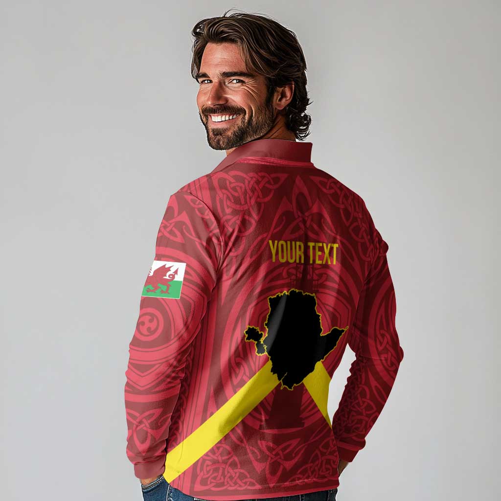 Personalized Anglesey Ynys Mon Long Sleeve Polo Shirt Map and Emblem Celtic Style - Wonder Print Shop