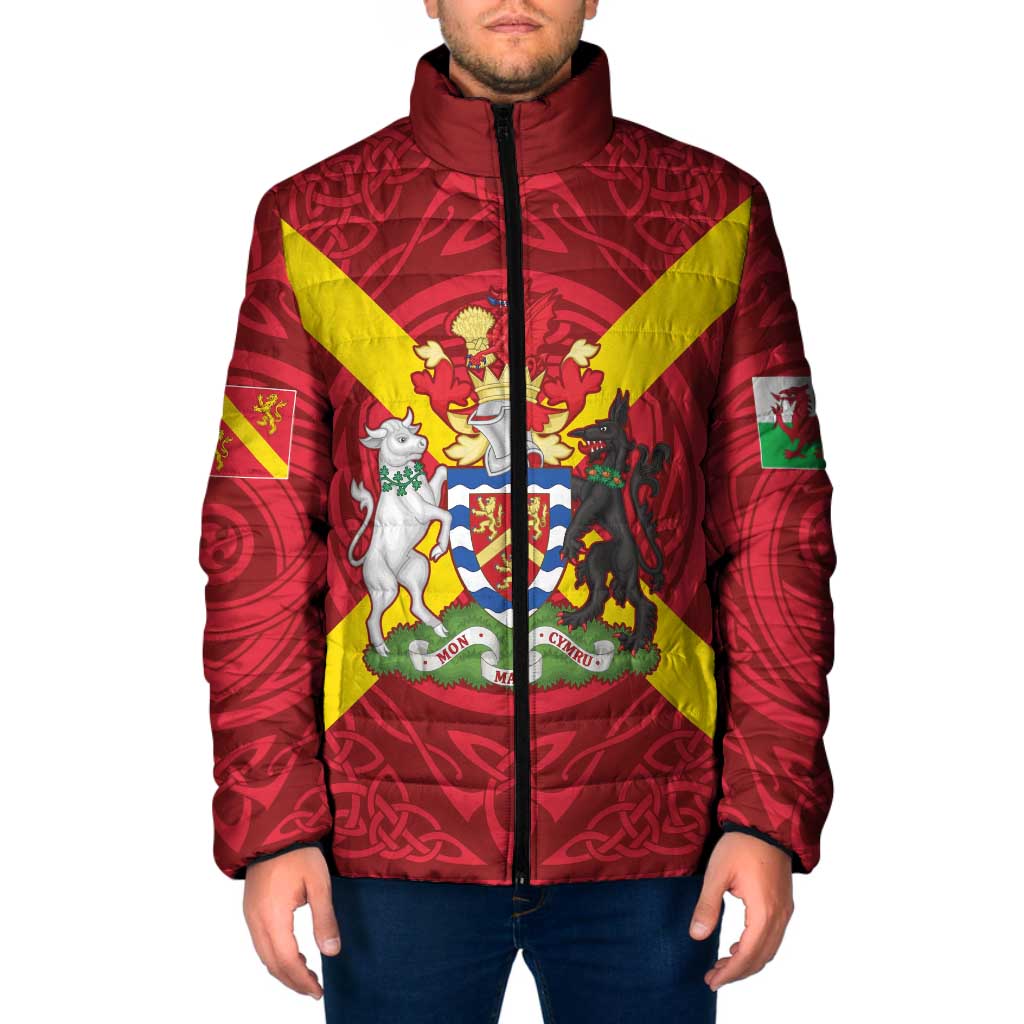 Personalized Anglesey Ynys Mon Padded Jacket Map and Emblem Celtic Style - Wonder Print Shop