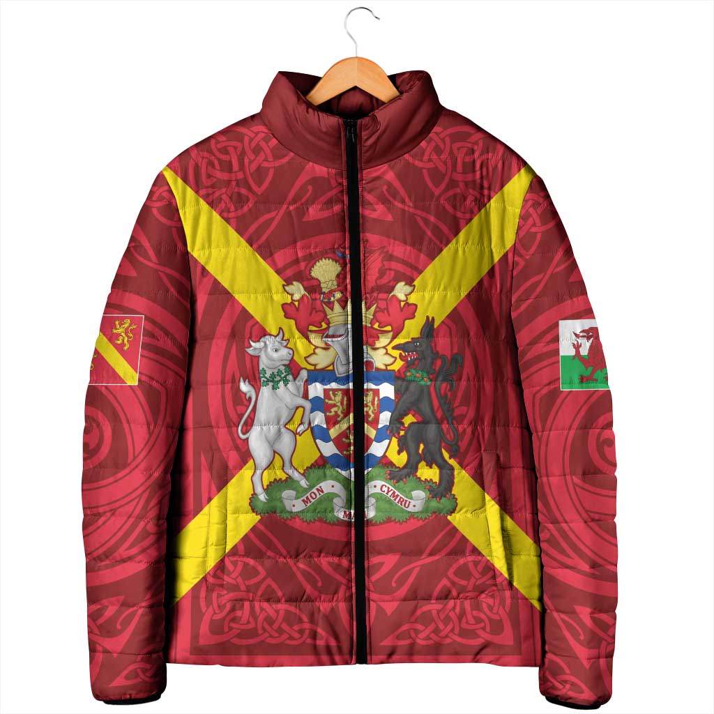 Personalized Anglesey Ynys Mon Padded Jacket Map and Emblem Celtic Style - Wonder Print Shop