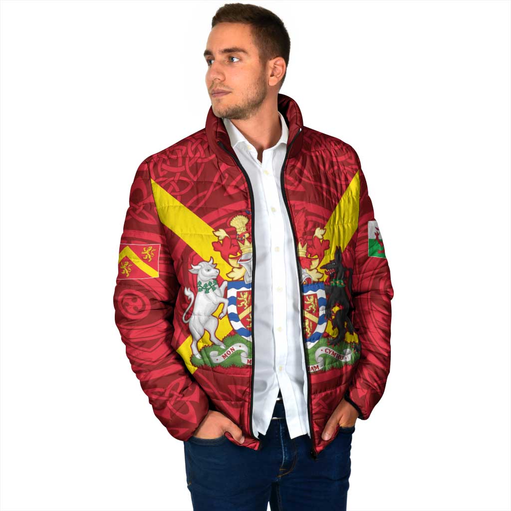 Personalized Anglesey Ynys Mon Padded Jacket Map and Emblem Celtic Style - Wonder Print Shop