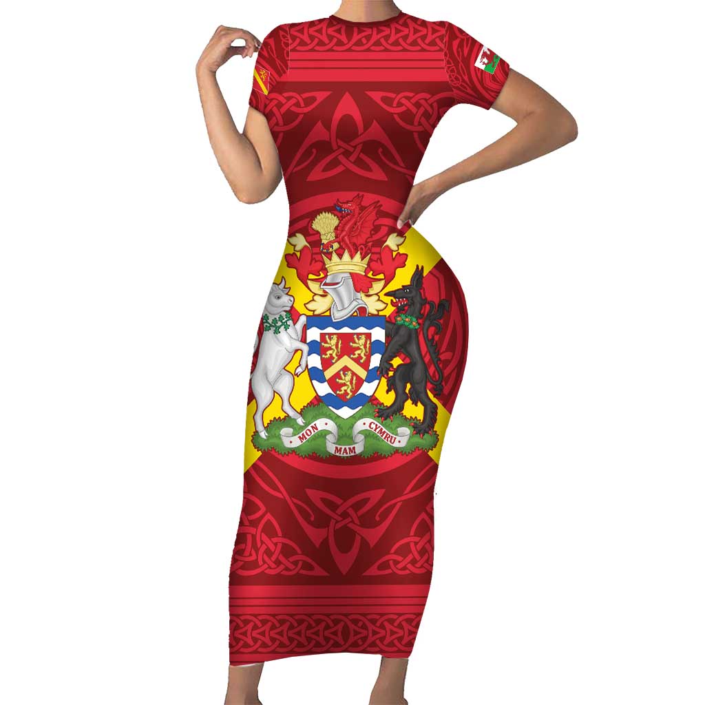 Personalized Anglesey Ynys Mon Short Sleeve Bodycon Dress Map and Emblem Celtic Style - Wonder Print Shop
