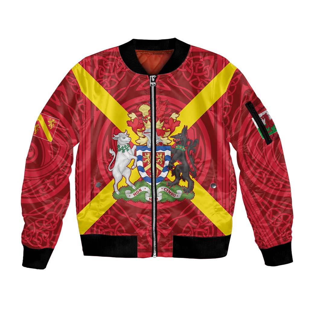 Personalized Anglesey Ynys Mon Sleeve Zip Bomber Jacket Map and Emblem Celtic Style - Wonder Print Shop