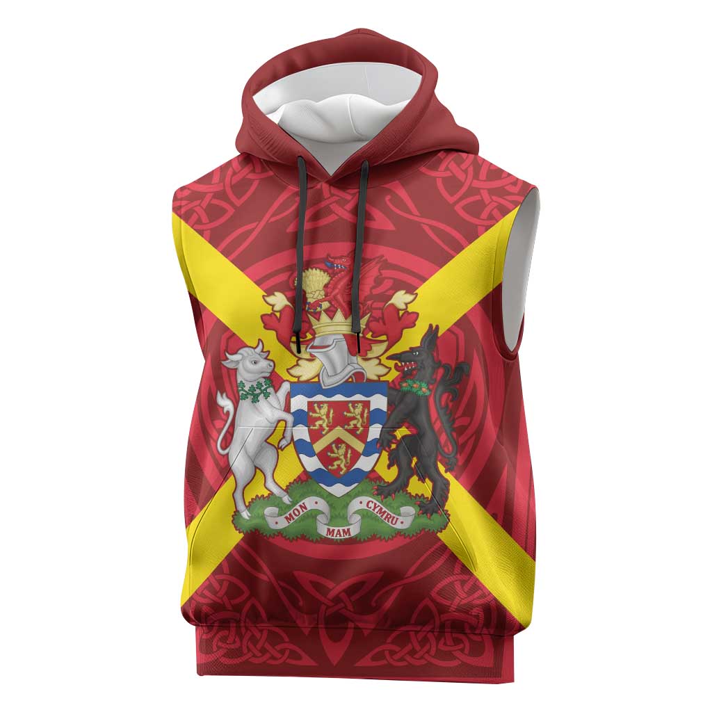 Personalized Anglesey Ynys Mon Sleeveless Hoodie Map and Emblem Celtic Style - Wonder Print Shop
