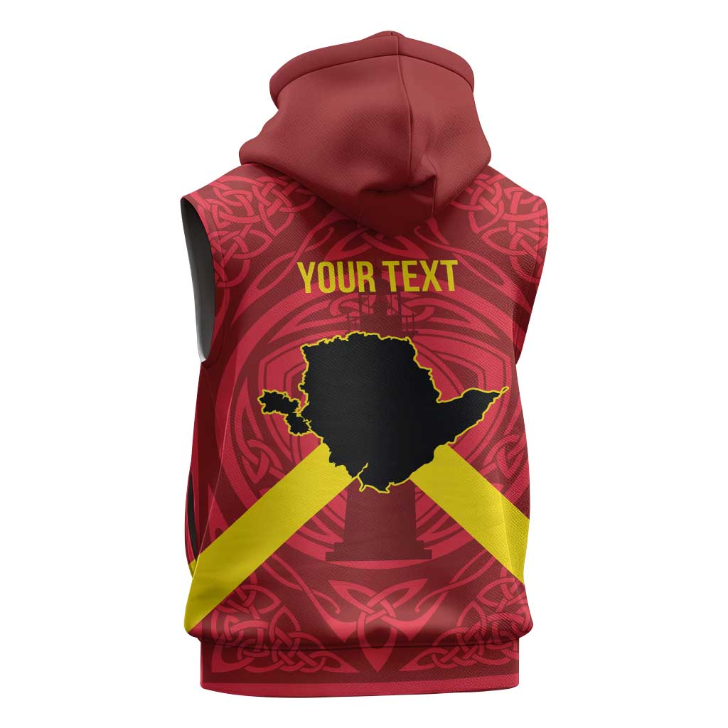 Personalized Anglesey Ynys Mon Sleeveless Hoodie Map and Emblem Celtic Style - Wonder Print Shop