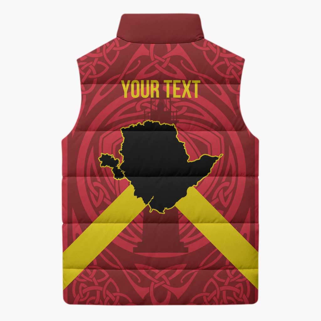 Personalized Anglesey Ynys Mon Sleeveless Puffer Jacket Map and Emblem Celtic Style - Wonder Print Shop