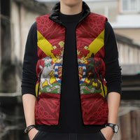 Personalized Anglesey Ynys Mon Sleeveless Puffer Jacket Map and Emblem Celtic Style - Wonder Print Shop