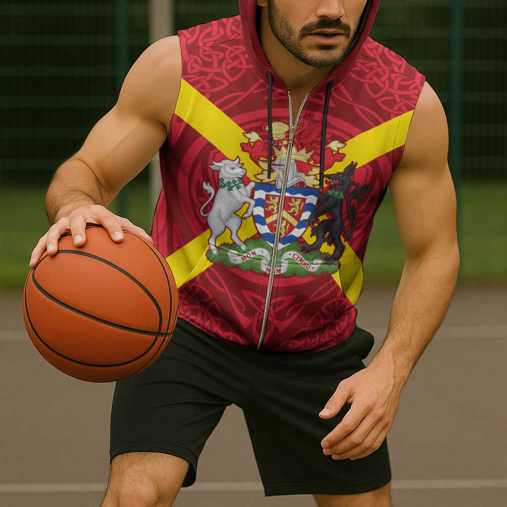 Personalized Anglesey Ynys Mon Sleeveless Zip Hoodie Map and Emblem Celtic Style - Wonder Print Shop