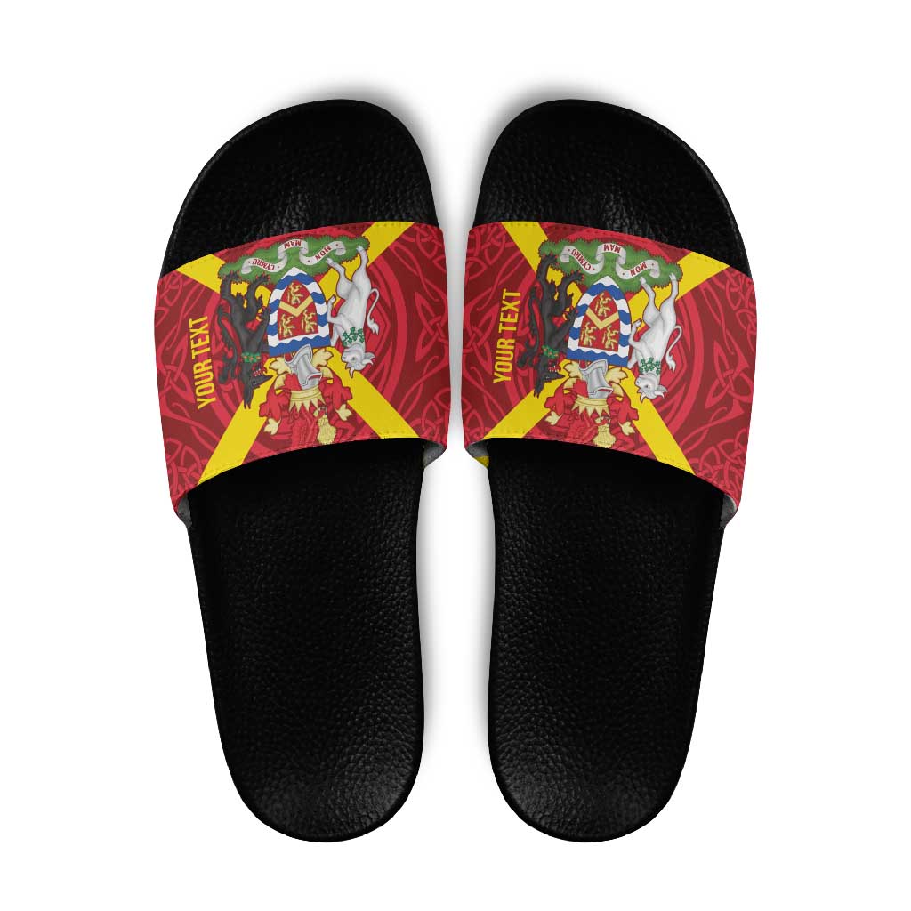 Personalized Anglesey Ynys Mon Slide Sandals Map and Emblem Celtic Style - Wonder Print Shop