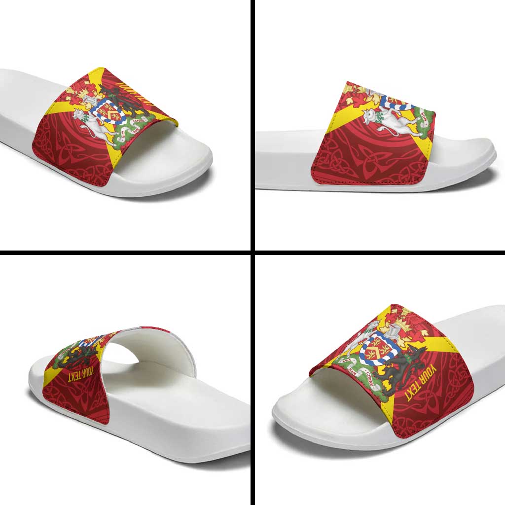 Personalized Anglesey Ynys Mon Slide Sandals Map and Emblem Celtic Style - Wonder Print Shop