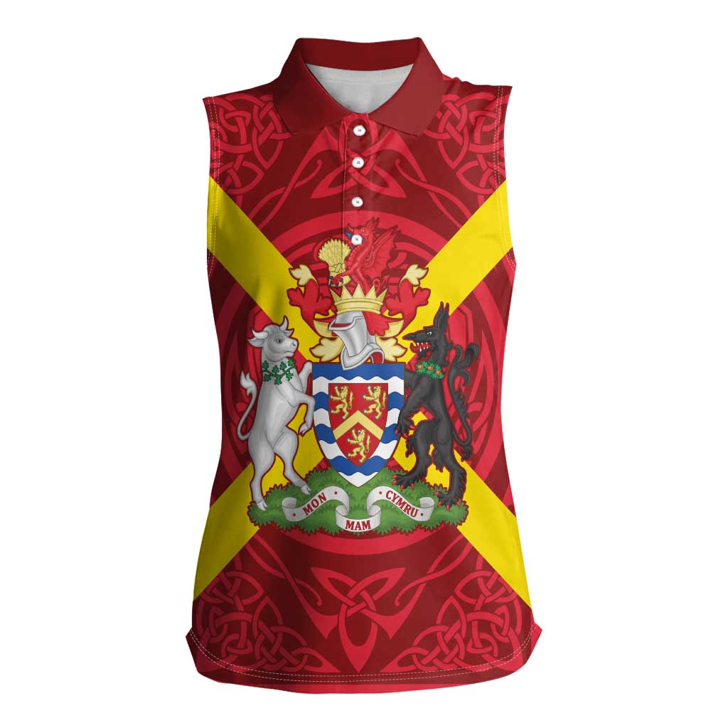 Personalized Anglesey Ynys Mon Women Sleeveless Polo Shirt Map and Emblem Celtic Style - Wonder Print Shop