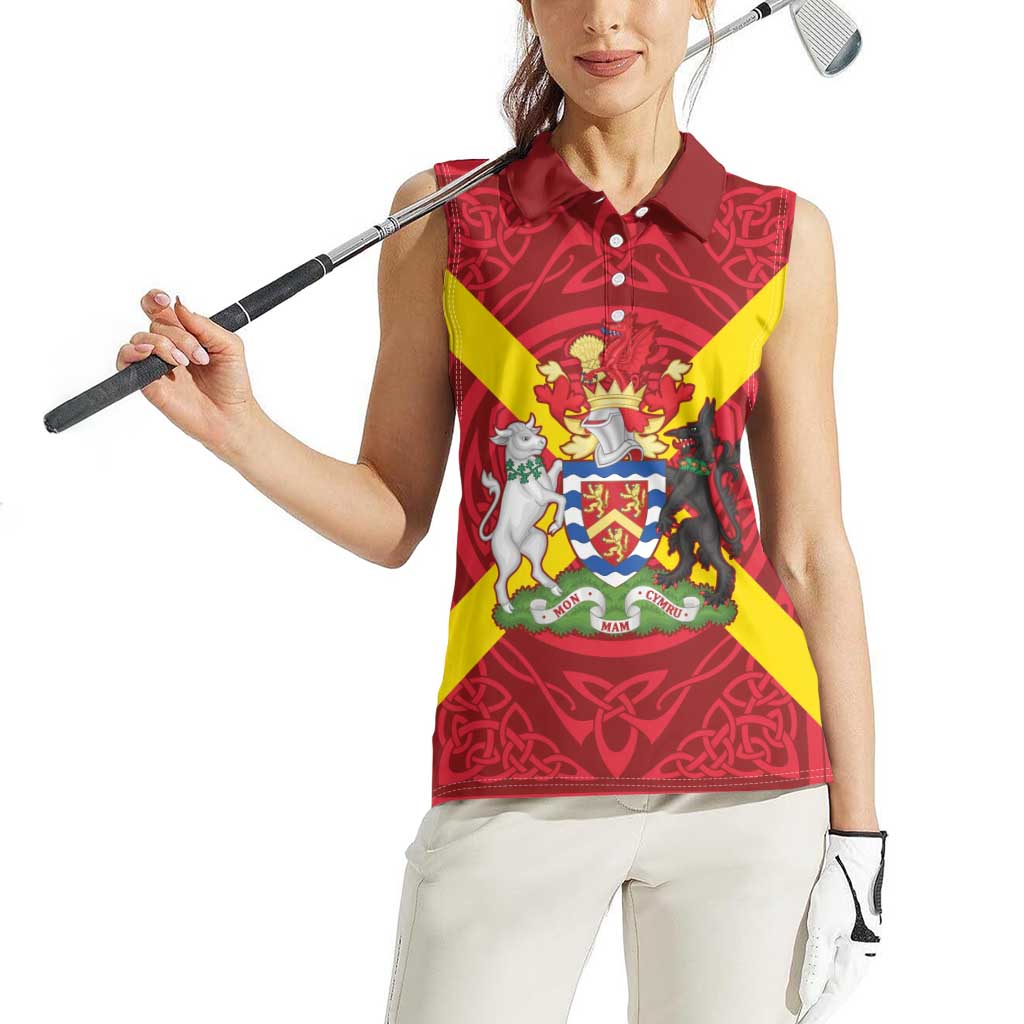 Personalized Anglesey Ynys Mon Women Sleeveless Polo Shirt Map and Emblem Celtic Style - Wonder Print Shop