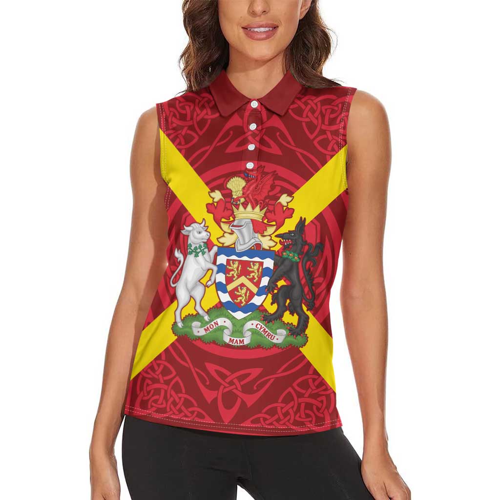 Personalized Anglesey Ynys Mon Women Sleeveless Polo Shirt Map and Emblem Celtic Style - Wonder Print Shop