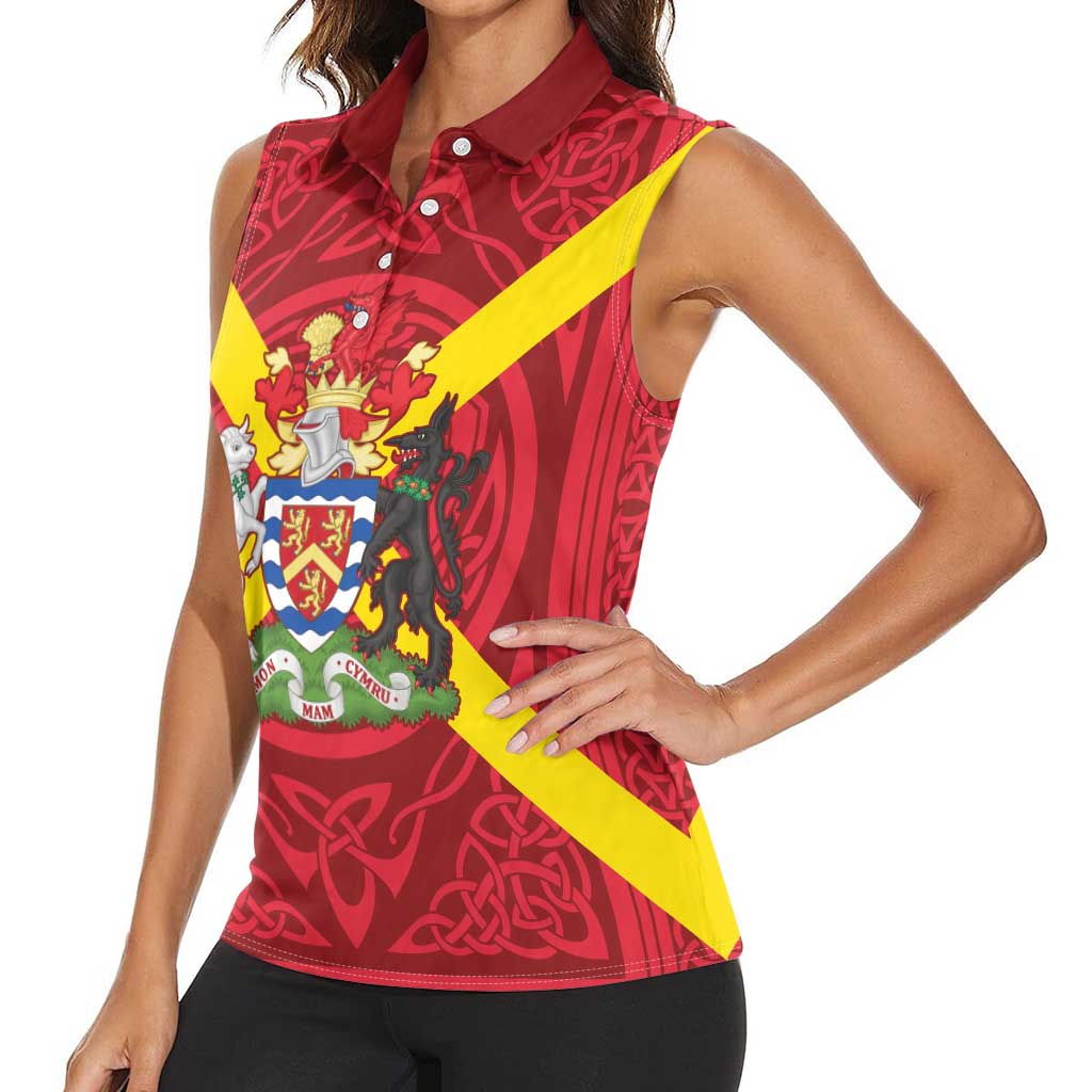 Personalized Anglesey Ynys Mon Women Sleeveless Polo Shirt Map and Emblem Celtic Style - Wonder Print Shop