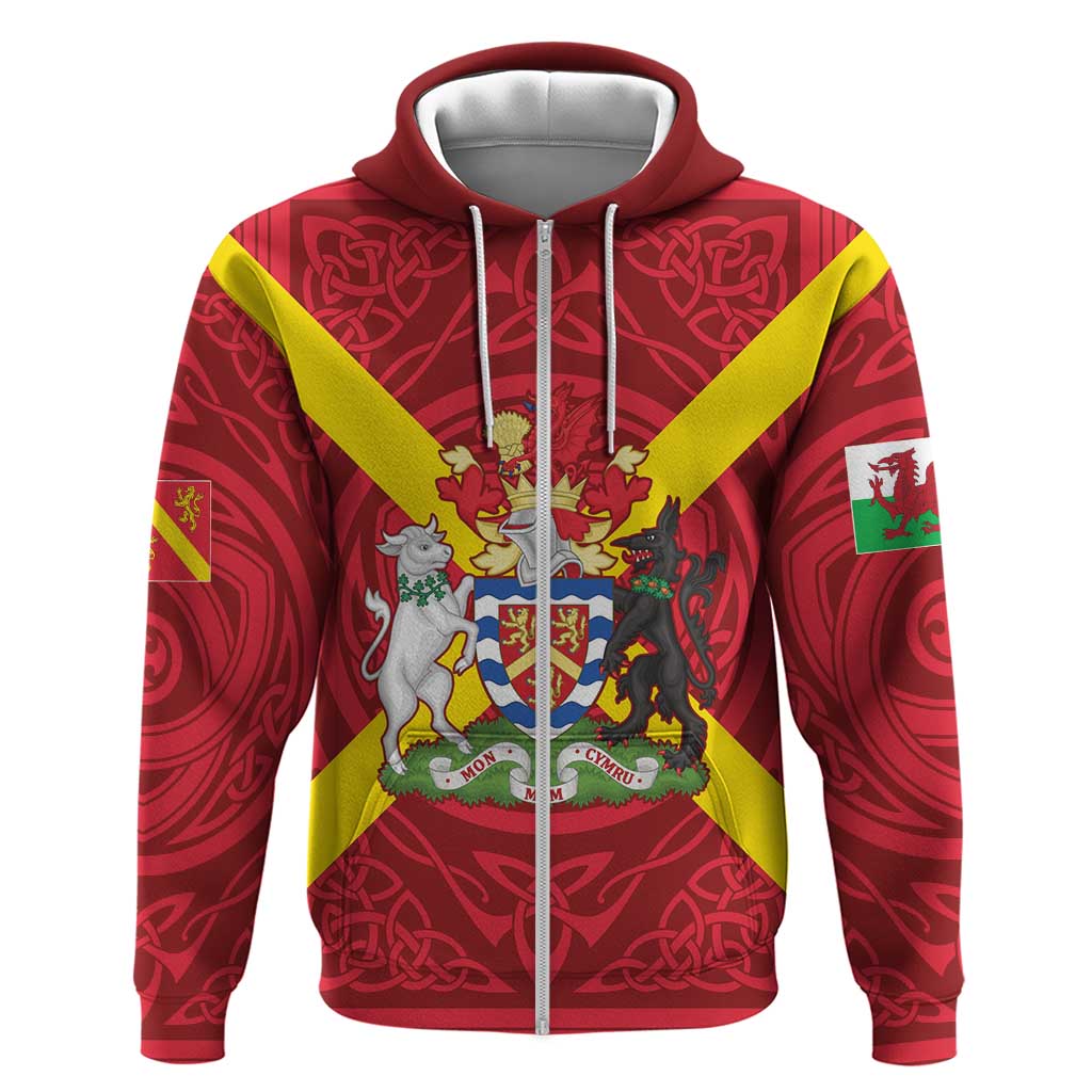 Personalized Anglesey Ynys Mon Zip Hoodie Map and Emblem Celtic Style - Wonder Print Shop