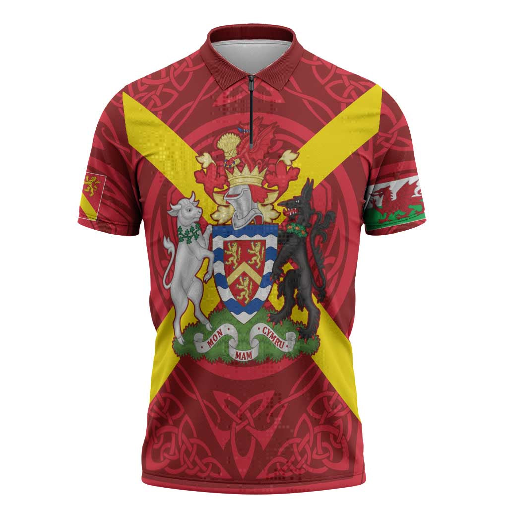 Personalized Anglesey Ynys Mon Zipper Polo Shirt Map and Emblem Celtic Style - Wonder Print Shop