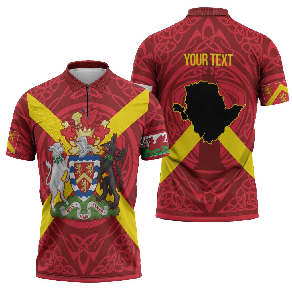 Personalized Anglesey Ynys Mon Zipper Polo Shirt Map and Emblem Celtic Style - Wonder Print Shop
