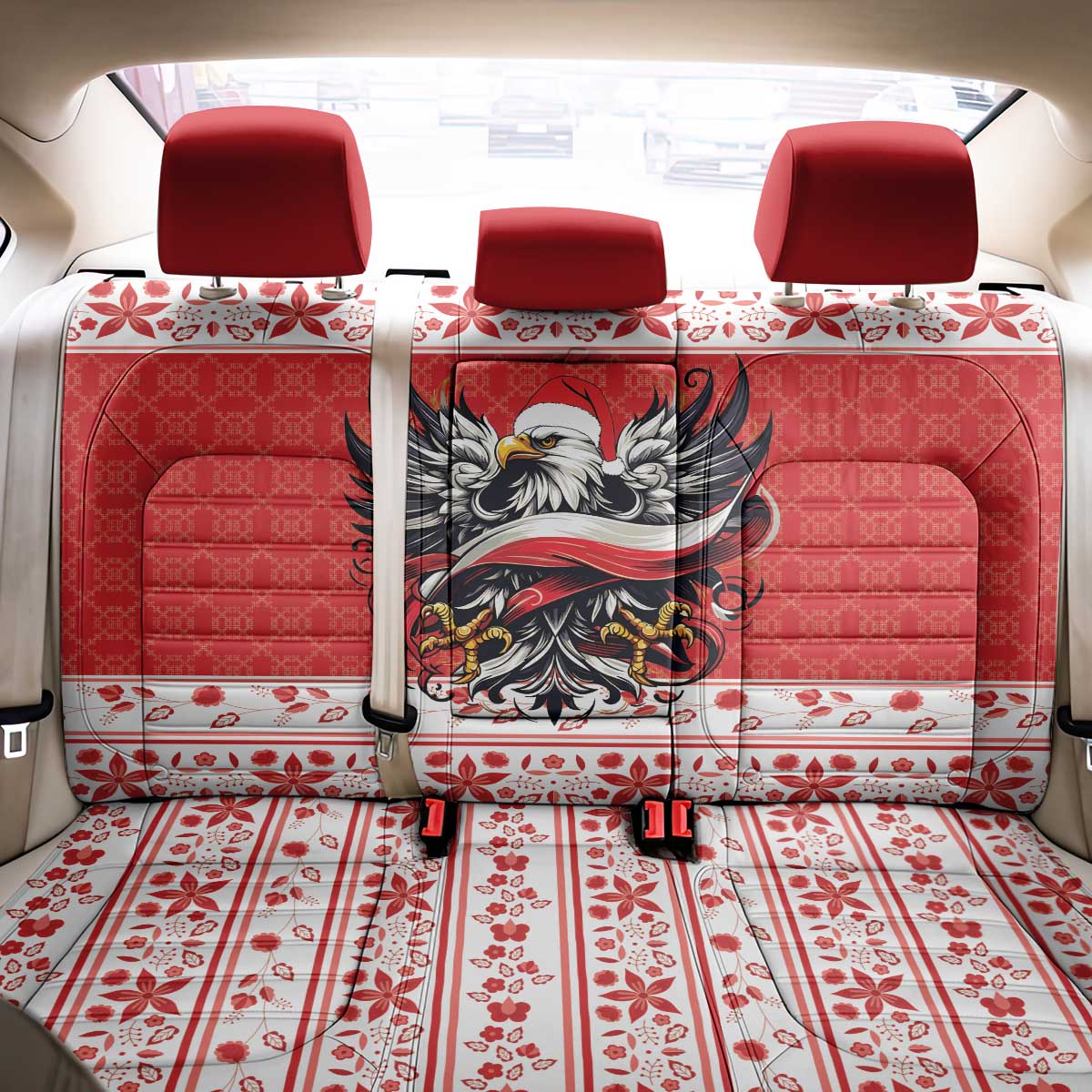Poland Christmas Back Car Seat Cover Polish Eagle with Flag Style - Wonder Print Shop