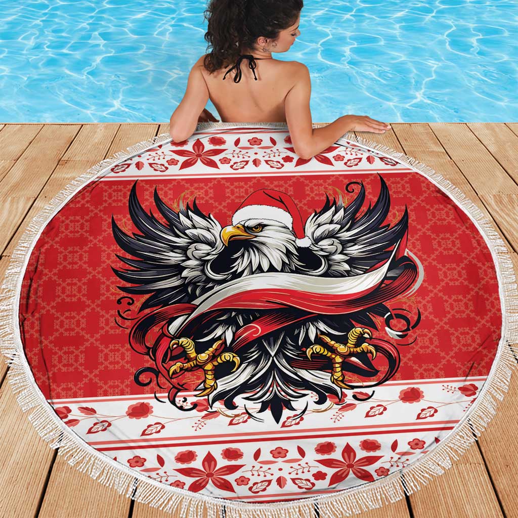 Poland Christmas Beach Blanket Polish Eagle with Flag Style - Wonder Print Shop