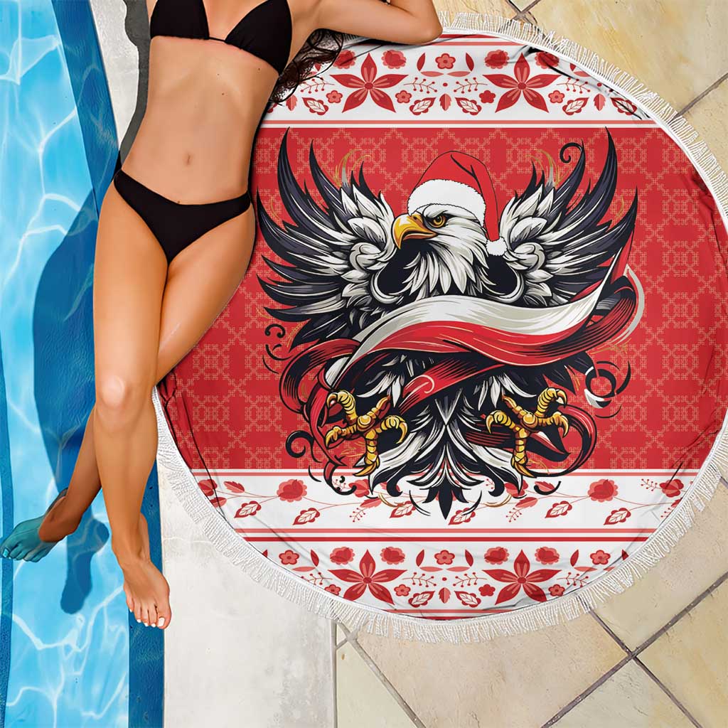 Poland Christmas Beach Blanket Polish Eagle with Flag Style - Wonder Print Shop