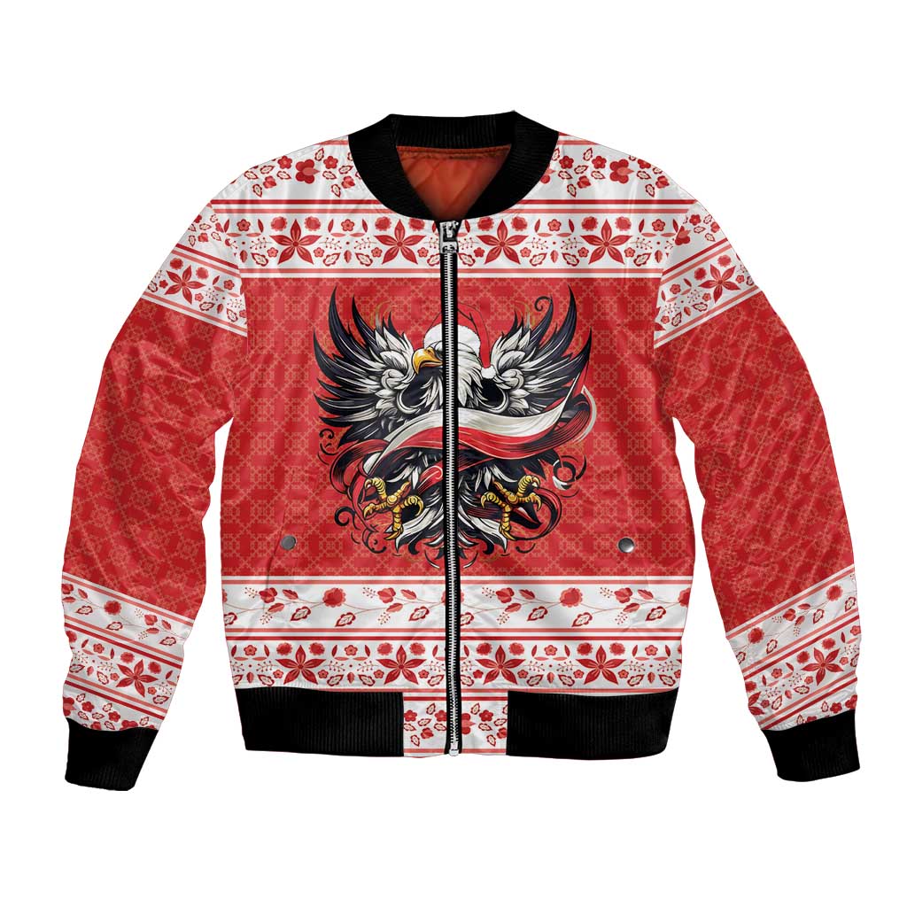 Poland Christmas Bomber Jacket Polish Eagle with Flag Style - Wonder Print Shop