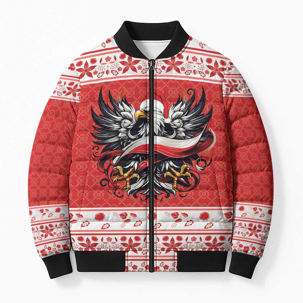 Poland Christmas Bomber Puffer Jacket Polish Eagle with Flag Style - Wonder Print Shop