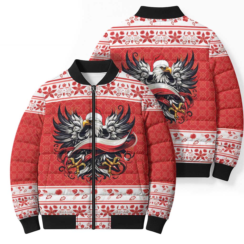 Poland Christmas Bomber Puffer Jacket Polish Eagle with Flag Style - Wonder Print Shop
