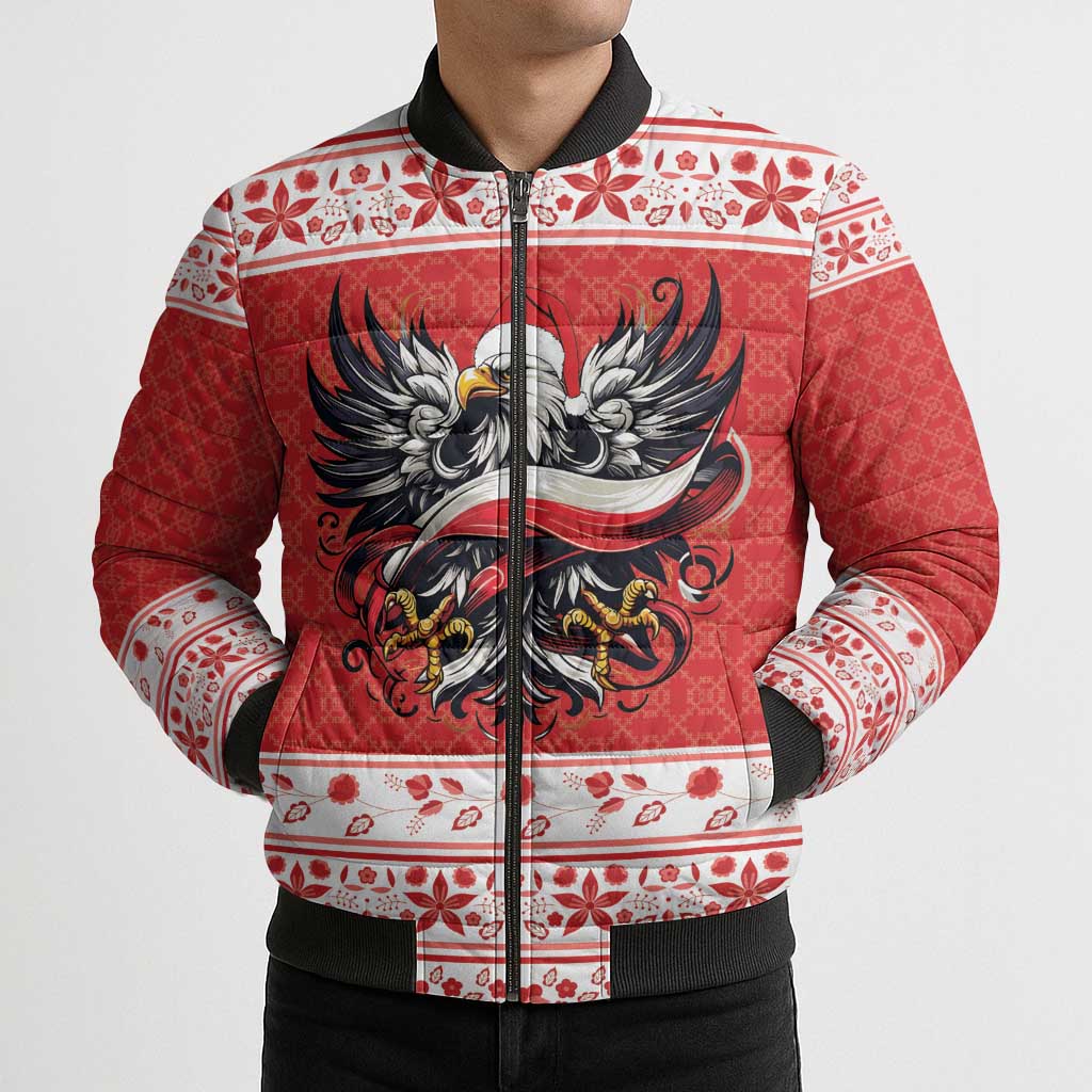 Poland Christmas Bomber Puffer Jacket Polish Eagle with Flag Style - Wonder Print Shop
