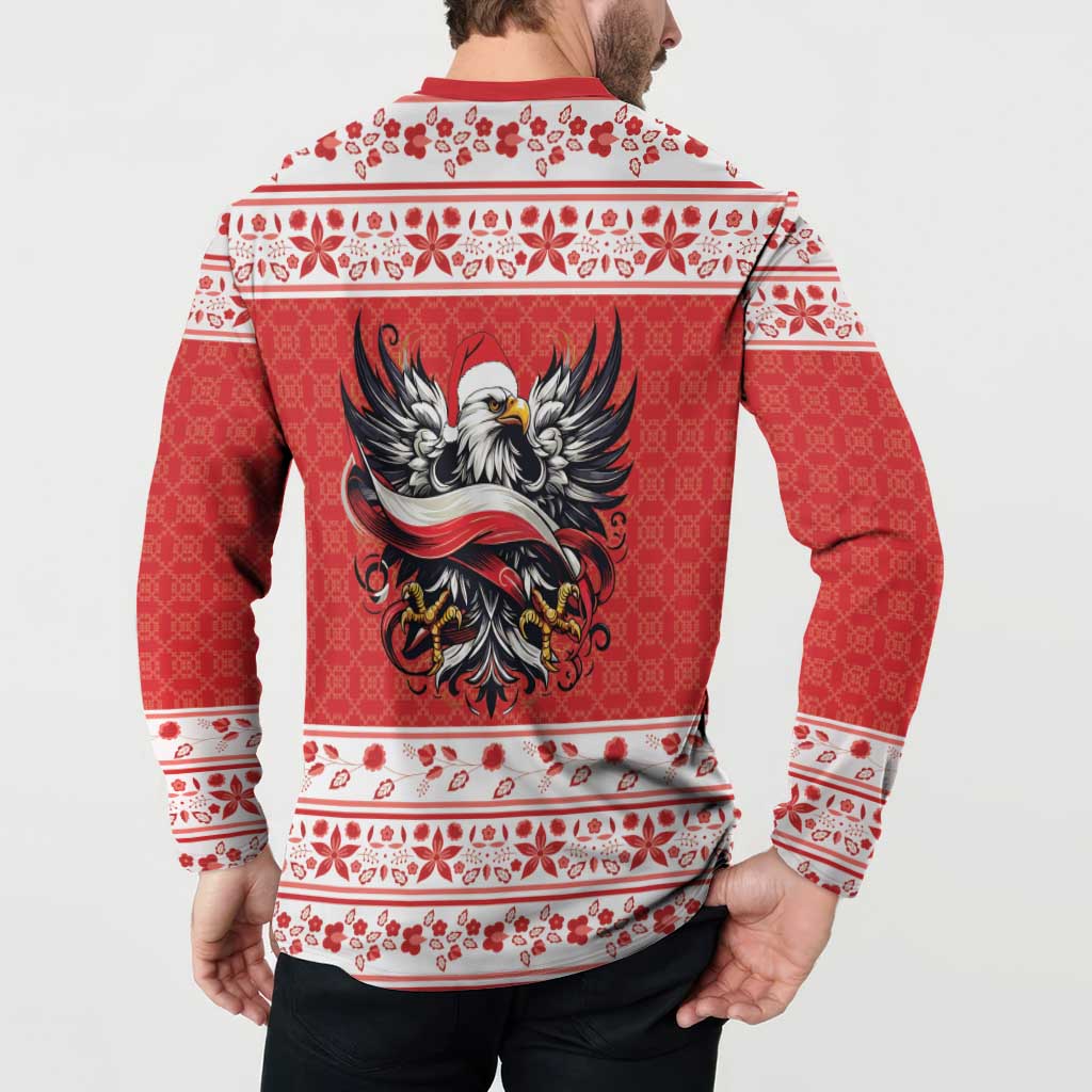 Poland Christmas Button Sweatshirt Polish Eagle with Flag Style - Wonder Print Shop